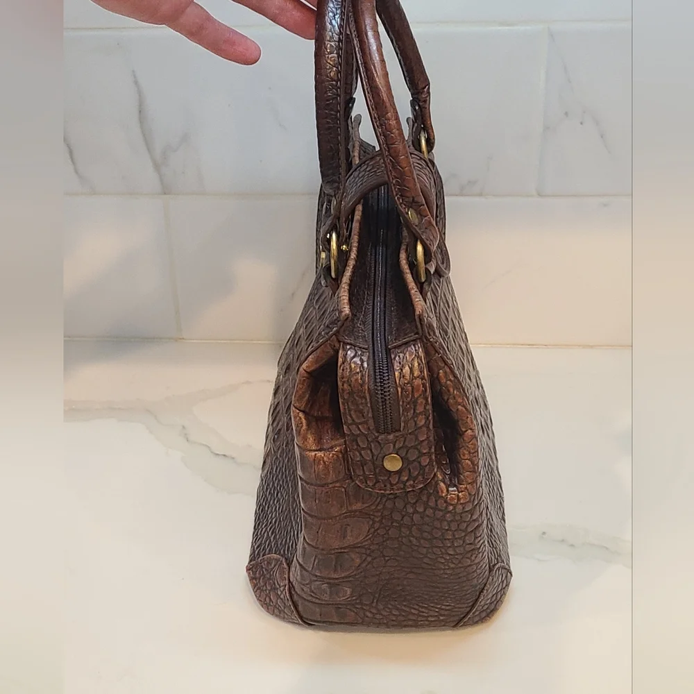 Brahmin Rich Brown Crocodile-Embossed Satchel
